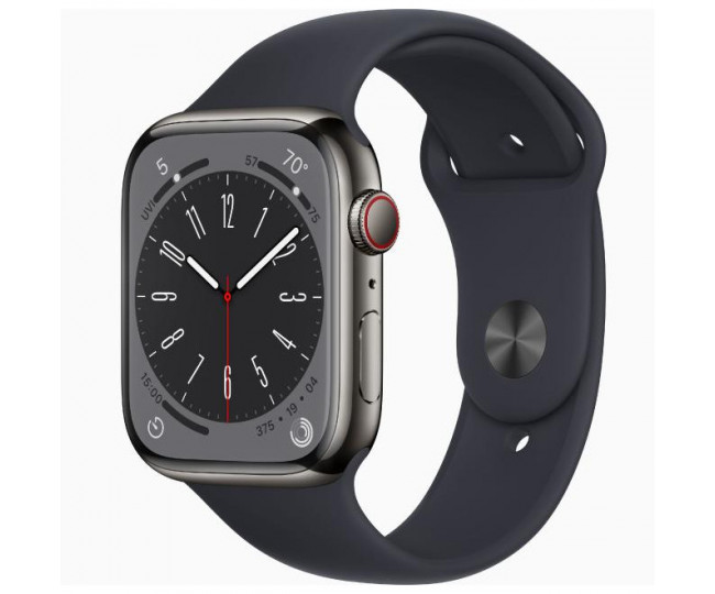 Apple Watch 8 + LTE 45mm Graphite Stainless Steel Case with Midnight Sport Band (MNKU3)
